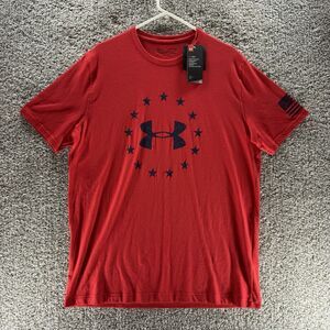 Under armour Freedom Shirt Mens Large Red Short Sleeves New With Tags Loose Heat